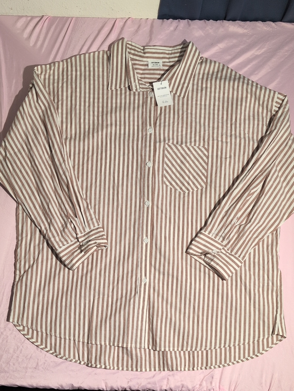 Cotton On Oversized Organic Cotton Dad Shirt XL Stripe 🤎